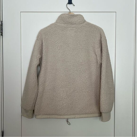 C&C California Sweater Top Womens Medium Ivory Faux Fur Fleece 1/4 Snap Relaxed - Picture 8 of 13